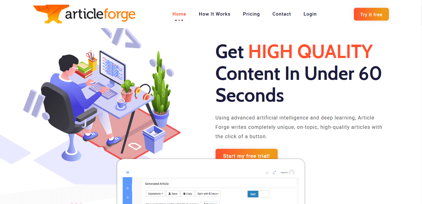 Get high quality content in under 60 seconds with article forge